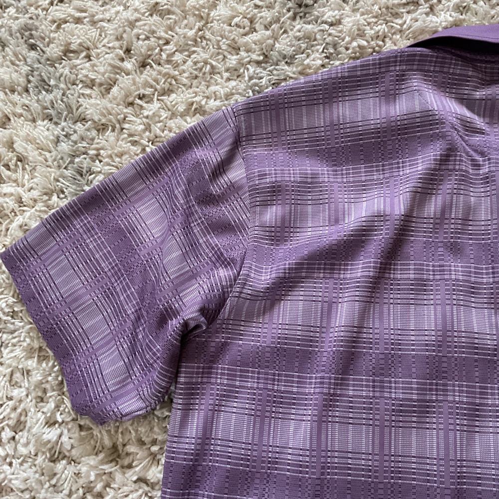 PGA Tour Mens Large Purple Plaid Textured‎ Short Sleeve Golf Polo Shirt - Picture 12 of 15